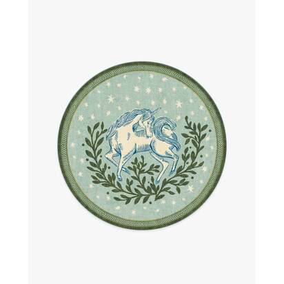 Woodland Wanderer Unicorn Green Flatwoven Rug - 185 Round cm - Rug + Pad System