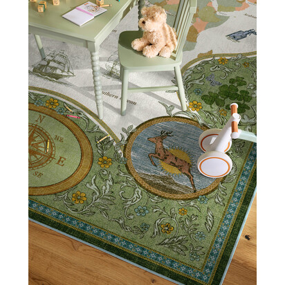 Little Explorer Gold & Green Flatwoven Rug - 90 x 150 cm - Rug + Pad System