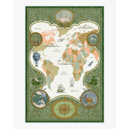 Little Explorer Gold & Green Flatwoven Rug - 200 x 290 cm - Rug + Pad System
