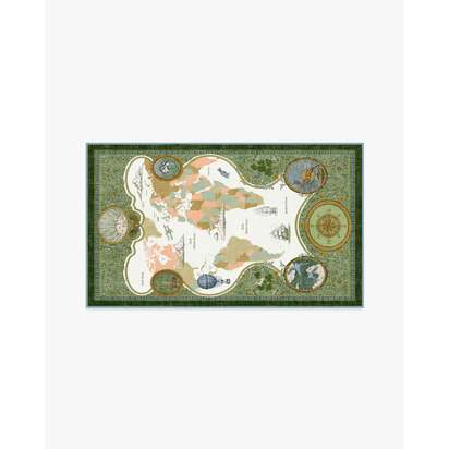 Little Explorer Gold & Green Flatwoven Rug - 90 x 150 cm - Rug + Cushioned Pad System