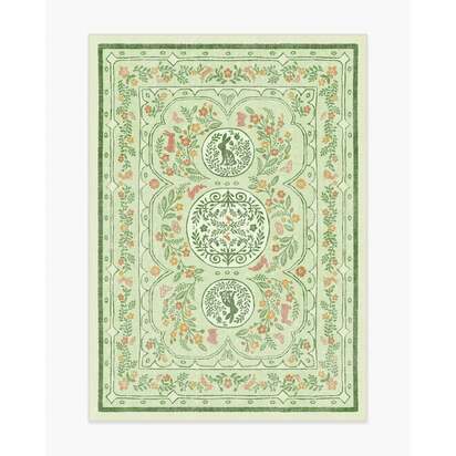 Twin Bunny Border Green Flatwoven Rug - 150 x 215 cm - Rug + Pad System