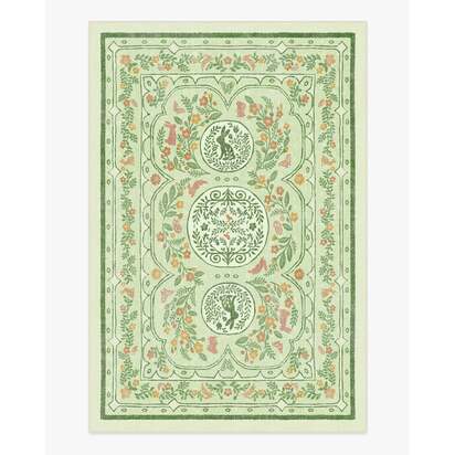 Twin Bunny Border Green Flatwoven Rug - 185 x 275 cm - Rug + Pad System