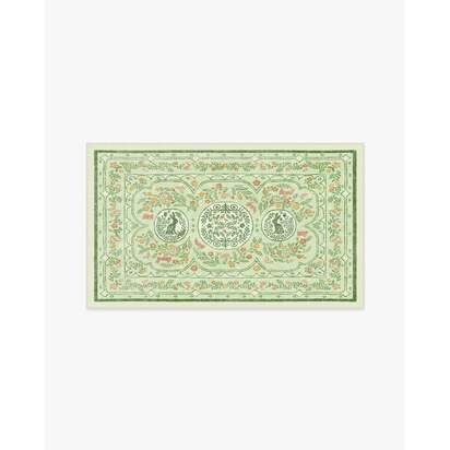 Twin Bunny Border Green Flatwoven Rug - 90 x 150 cm - Rug + Cushioned Pad System