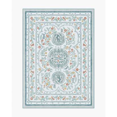 Twin Bunny Border Blue Flatwoven Rug - 150 x 215 cm - Rug + Pad System