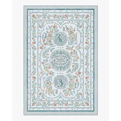 Twin Bunny Border Blue Flatwoven Rug - 185 x 275 cm - Rug + Pad System