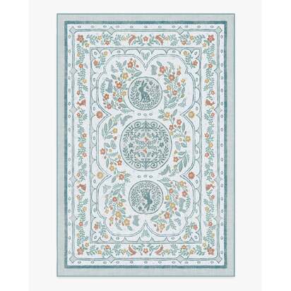 Twin Bunny Border Blue Flatwoven Rug - 200 x 290 cm - Rug + Pad System
