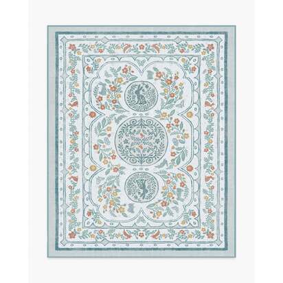 Twin Bunny Border Blue Flatwoven Rug - 200 x 290 cm - Rug + Cushioned Pad System