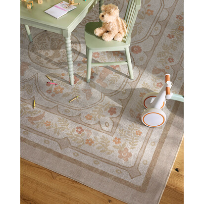 Twin Bunny Border Natural Flatwoven Rug - 245 x 305 cm - Rug + Cushioned Pad System