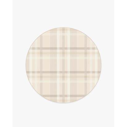 Charming Plaid Neutral Flatwoven Rug - 185 Round cm - Rug + Pad System