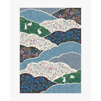 Flower Fields Teal Multicolour Flatwoven Rug - 150 x 215 cm - Rug + Pad System