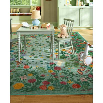 Lily Pad Meadow Multicolour Flatwoven Rug - 150 x 215 cm - Rug + Cushioned Pad System