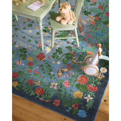 Lily Pad Midnight Multicolour Flatwoven Rug - 90 x 150 cm - Rug + Cushioned Pad System