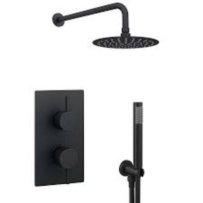 Arezzo Matt Black Round Thermostatic Shower Pack with Head + Handset