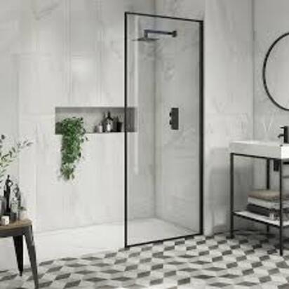 Arezzo 1600 x 800 Wet Room (incl. 900mm Square Matt Black Framed Screen + White Tray)