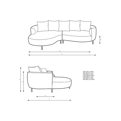 John Lewis Lozenge Grand 5 Seater LHF Chaise End Sofa, Metal Leg Aqua Clean Matilda Natural | H80.00cm * W264.00cm * D164.00cm