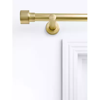 John Lewis Fixed Eyelet Metal Curtain Pole Kit with Stud Finial, Dia.28mm Polished Brass | L180 x Dia.6cm