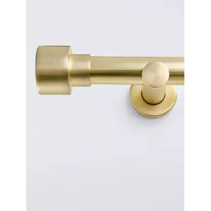 John Lewis Fixed Eyelet Metal Curtain Pole Kit with Stud Finial, Dia.28mm Polished Brass | L180 x Dia.6cm
