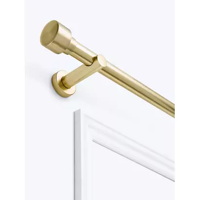 John Lewis Fixed Eyelet Metal Curtain Pole Kit with Stud Finial, Dia.28mm Polished Brass | L300 x Dia.6cm