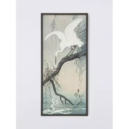 John Lewis Ohara Koson 'White Heron on Tree Branch' Framed Canvas Print, 92 x 42cm, Grey Multi | 92x3x42cm