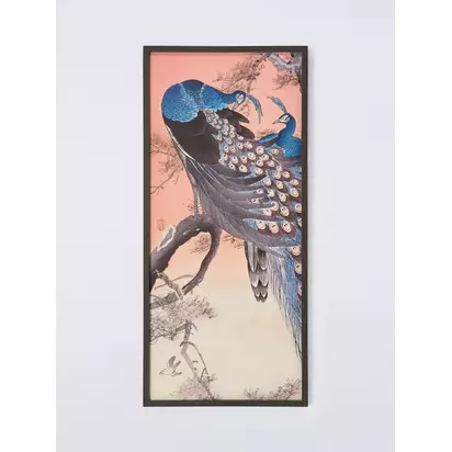John Lewis Ohara Koson 'Two Peacocks on a Tree Branch' Framed Canvas Print, 92 x 42cm, Blue/Multi Multi | 92x3x42cm