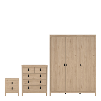 Riverton Package - Bedside Table 2 Drawers + Chest 5 Drawers + 3 Door Wardrobe in Jackson Hickory Oak