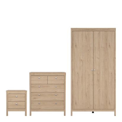 Huxham Package - Bedside Table 2 Drawers + Chest 5 Drawers + 2 Door Wardrobe in Jackson Hickory Oak