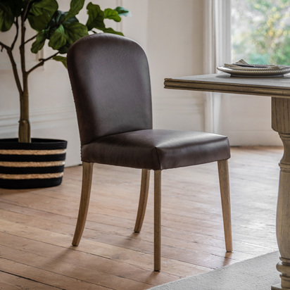 Camby Dining Chair Brn Leath (2pk) 455x600x890mm