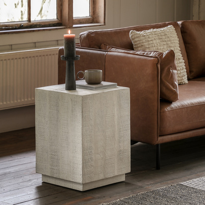 Crancott Side Table Whitewash 400x400x550mm