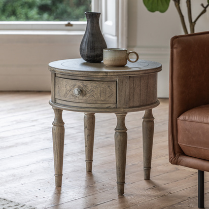 Henview Round 1 Drawer Side Table