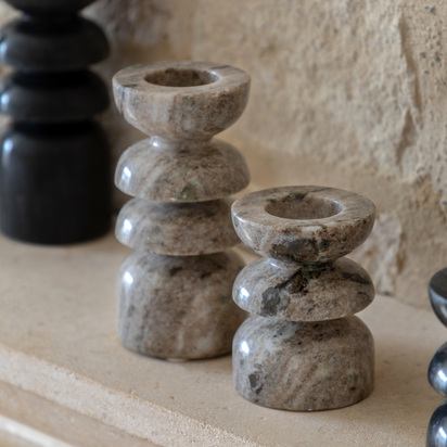 Studio Azuaga Marble Candlestick Sandstone S/2 100/150mm