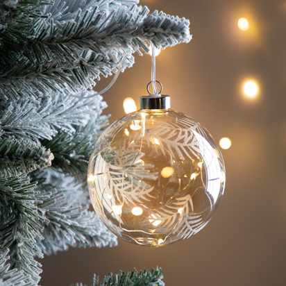 Studio Feather Etched Bauble with LED Amber 120x120x140mm