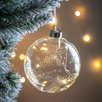 Studio Feather Etched Bauble with LED Clear 120x120x140mm