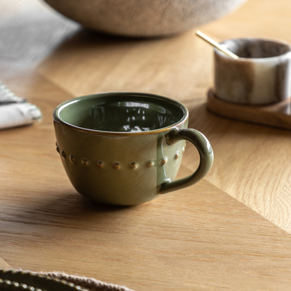 Studio Organic Beaded Mug Olive (4pk) 145x110x80mm