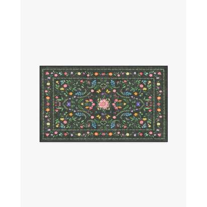 Springtime Lullaby Charcoal Multicolour Flatwoven Rug - 90 x 150 cm - Rug + Cushioned Pad System
