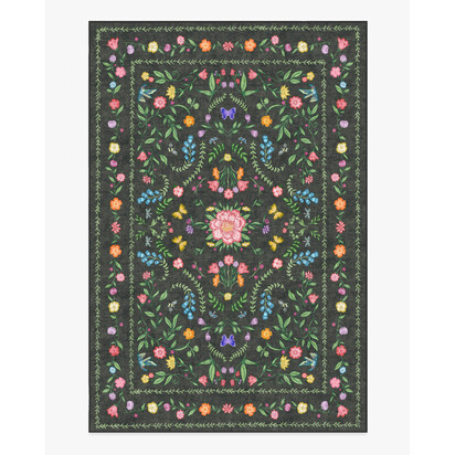 Springtime Lullaby Charcoal Multicolour Flatwoven Rug - 185 x 275 cm - Rug + Cushioned Pad System