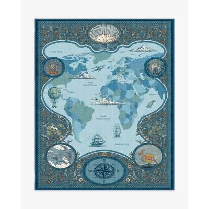 Little Explorer Blue & Grey Flatwoven Rug - 245 x 305 cm - Rug + Pad System