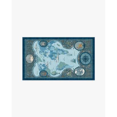 Little Explorer Blue & Grey Flatwoven Rug - 90 x 150 cm - Rug + Cushioned Pad System