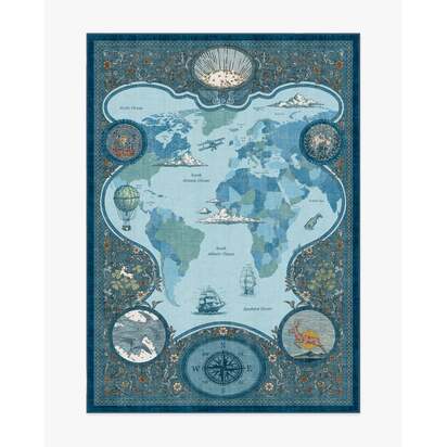 Little Explorer Blue & Grey Flatwoven Rug - 150 x 215 cm - Rug + Cushioned Pad System