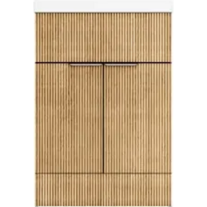 Havana Fluted Country Oak Basin Vanity 600mm - Chrome Handles