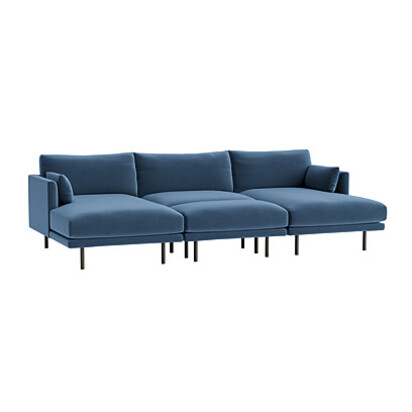 Loaf Cinema Jeffers Chaise Cinema Sofa - Metal Leg Chaise in Shipping Forecast - Blue Clever Velvet