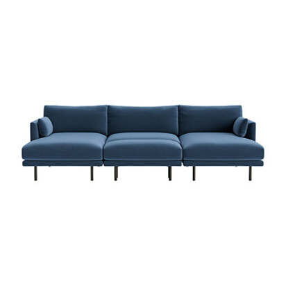 Loaf Cinema Jeffers Chaise Cinema Sofa - Metal Leg Chaise in Shipping Forecast - Blue Clever Velvet