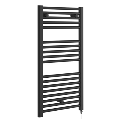 E-Diamond Electric Only Heated Towel Rail - W480mm x H920mm - Matt Black - Straight
