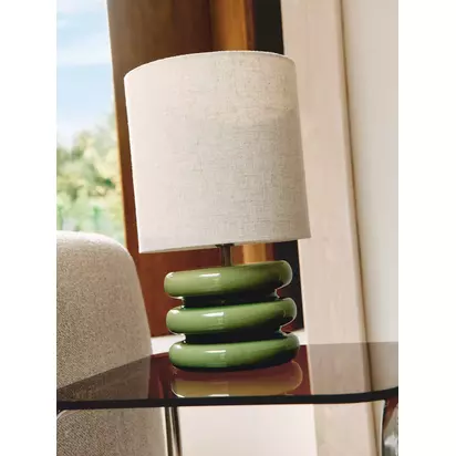John Lewis Terra Ceramic Base Table Lamp, Green Green | H42 x Dia.23.5cm