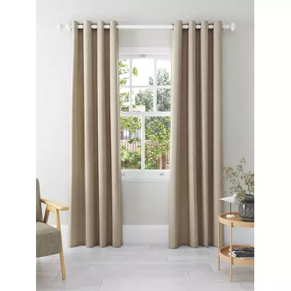 John Lewis Textured Weave Pair Blackout Lined Eyelet Curtains Natural | H38 x W30 x D17cm