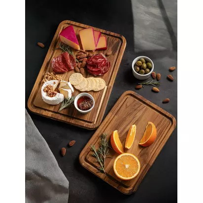 Tramontina Juice Grooves Chopping Board, Set of 2, FSC-Certified (Teak Wood) Oil Teak | 18 x 400 x 280mm