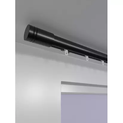 John Lewis Select Gliding Curtain Pole with Barrel Finial, Ceiling Fix, Dia.30mm Satin Soft Black | H70 x W90 x D1000mm