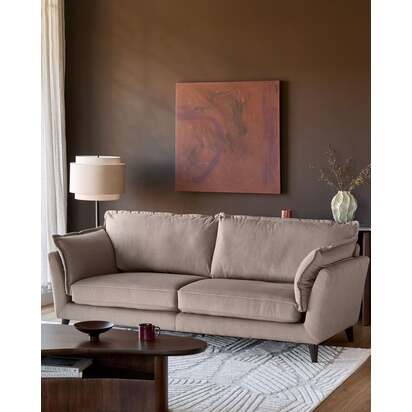 Otto Mocha Fabric 3 Seater Sofa | Scandi-Inspired Design | Light Wood Legs | Pillow Edge Detailing | Danetti