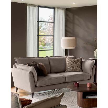 Otto Mocha Fabric 3 Seater Sofa | Scandi-Inspired Design | Light Wood Legs | Pillow Edge Detailing | Danetti