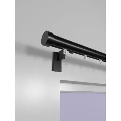 John Lewis Select Gliding Curtain Pole with Stud Finial, Wall Fix, Dia.30mm Satin Soft Black | H70 x W90 x D1000mm