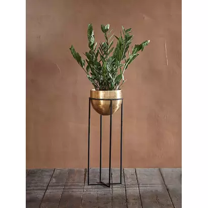 Nkuku Atsu Indoor Planter & Stand, Antique Brass Antique Brass | H56 x Dia.22cm
